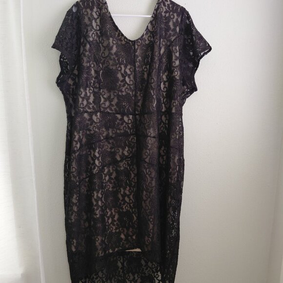 Lace Formal Midi Dress Black Plus Size 26 Wedding Event Cocktail - Picture 2 of 7